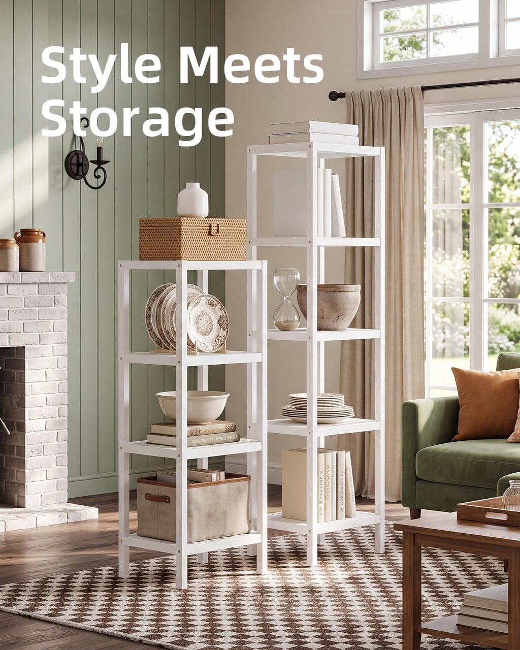 SMIBUY Bathroom Storage Shelf, 4-Tier Bamboo Rack Organizer, Multifunctional Shelving Unit for Living Room Bedroom Kitchen (White)