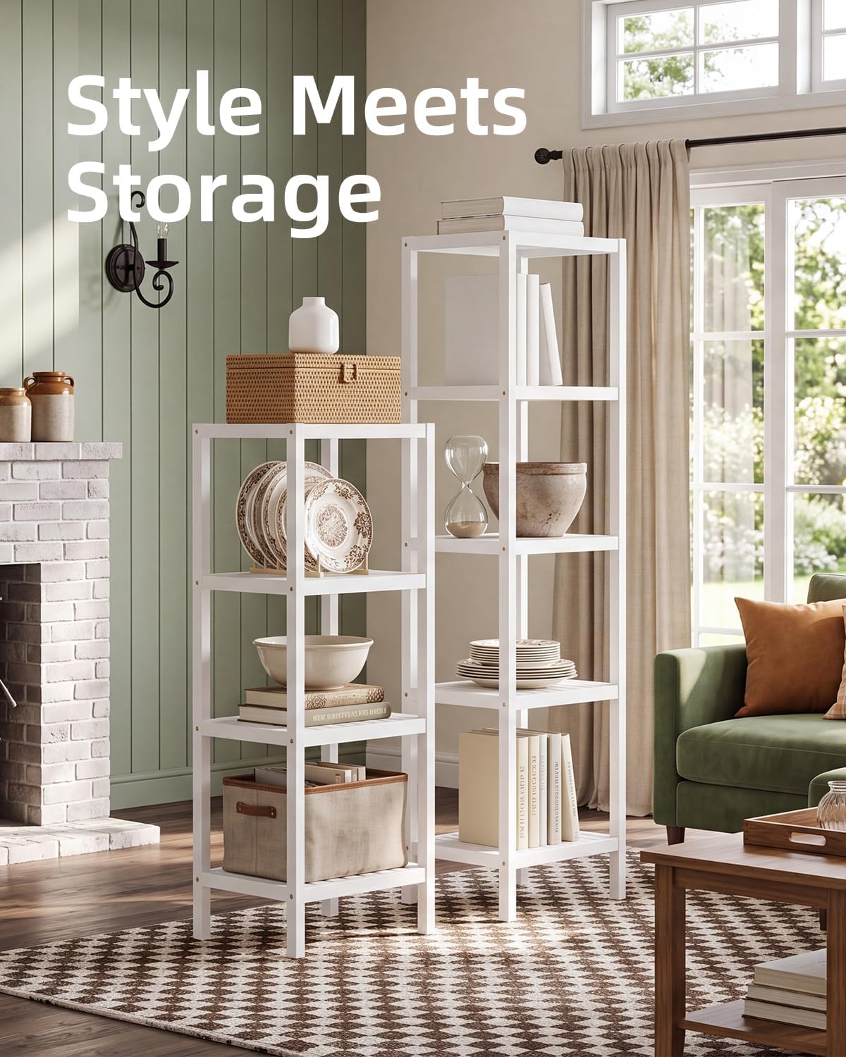 SMIBUY Bathroom Storage Shelf, 4-Tier Bamboo Rack Organizer, Multifunctional Shelving Unit for Living Room Bedroom Kitchen (White)