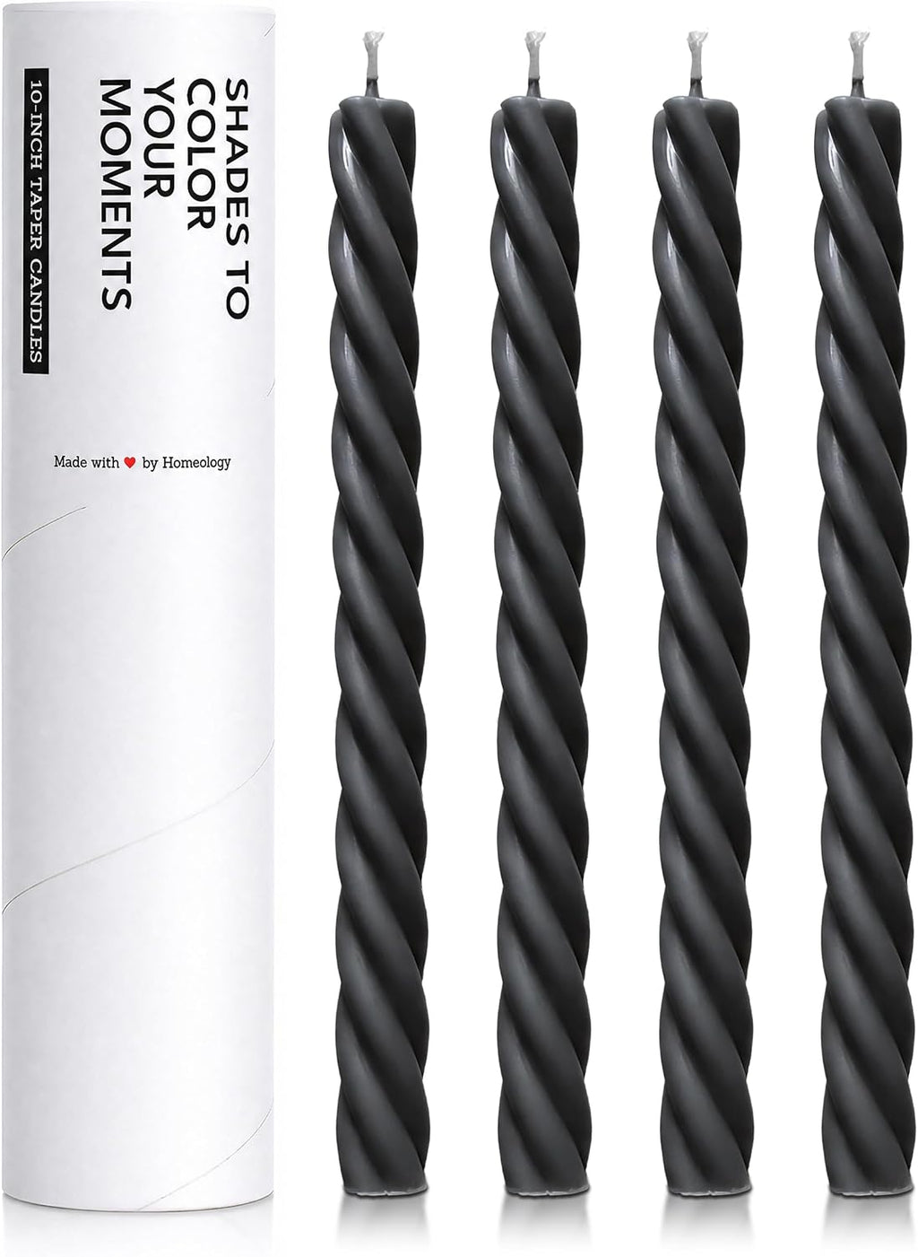 Charcoal Black Twisted Taper Candles, 10“, 4 Pack, Unscented