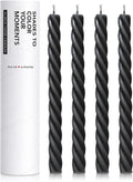 Charcoal Black Twisted Taper Candles, 10“, 4 Pack, Unscented