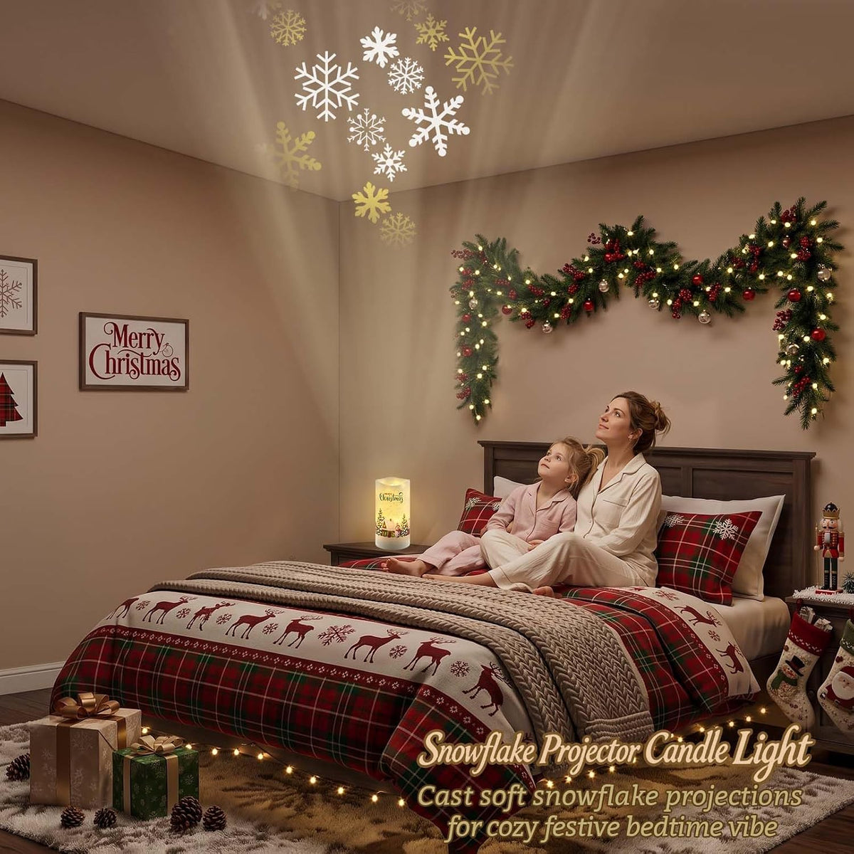 AVEKI Flickering Projector Candle Light, Snow Town Flameless Candles Lamp