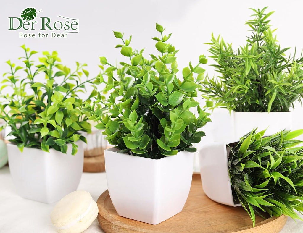 Der Rose 6 Pack Small Potted Fake Plants for Bathroom Home Decor Indoor