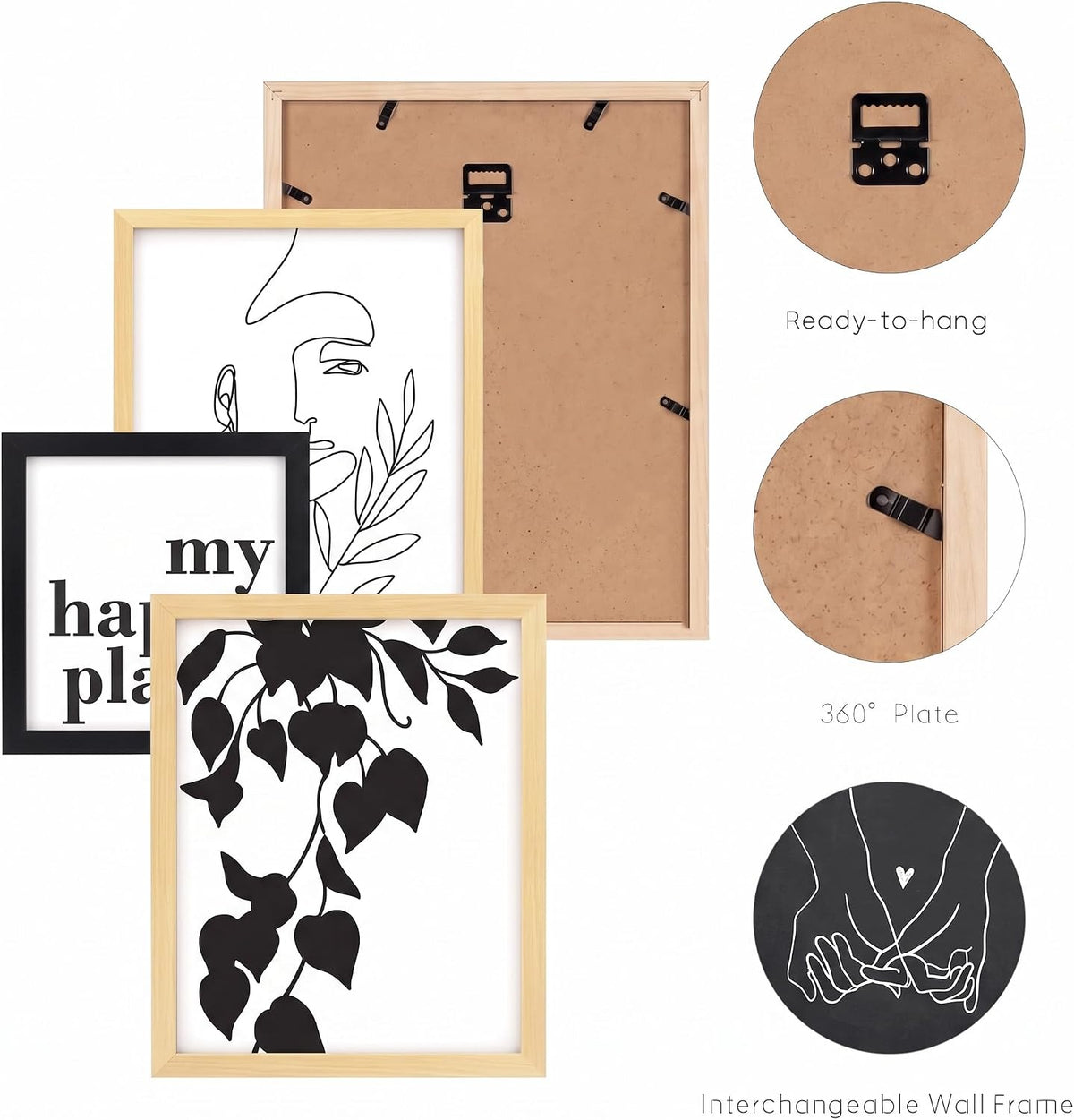ArtbyHannah 6-Piece Multi-Size Gallery Wall Frame Set, Black