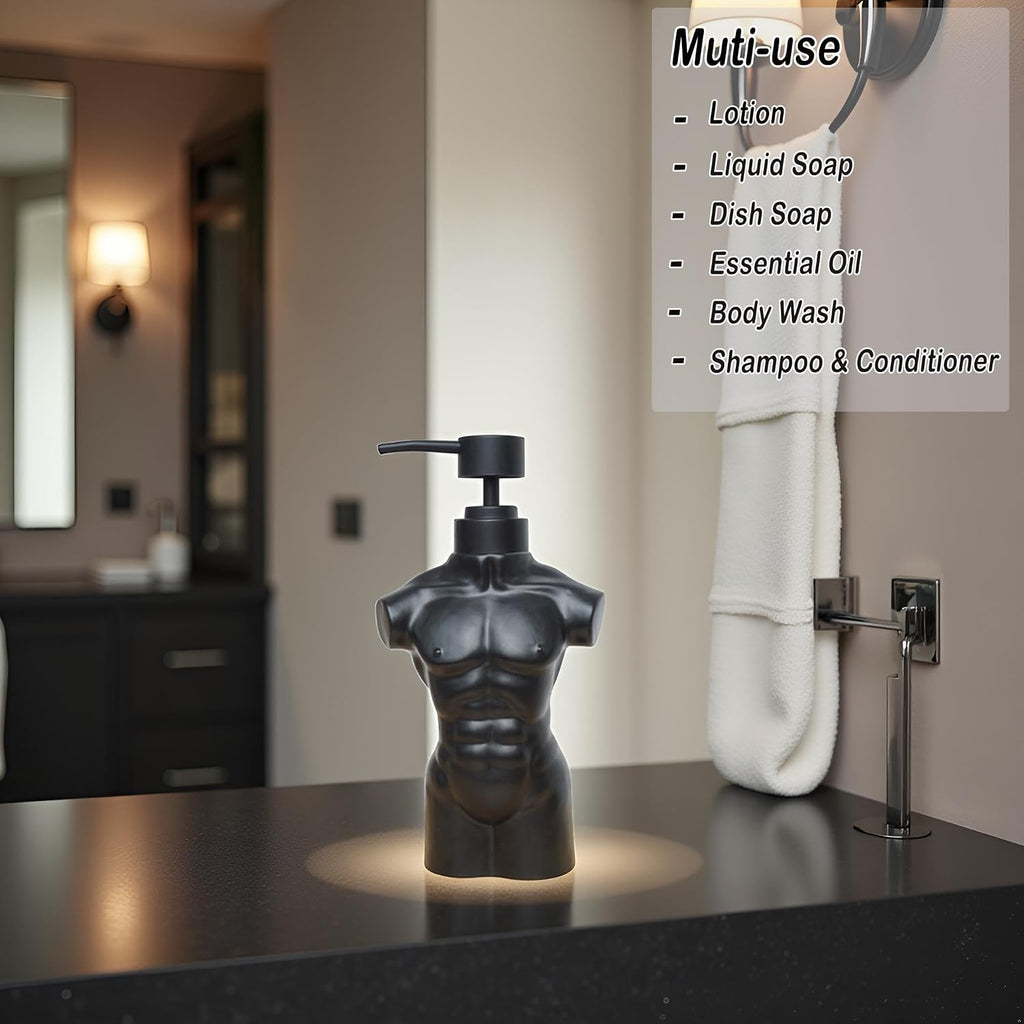 Ceramic Boy Soap Dispenser,Lotion and soap Dispenser Set Refillable Liquid Hand Soap Dispenser for Bathroom Kitchen (Black)