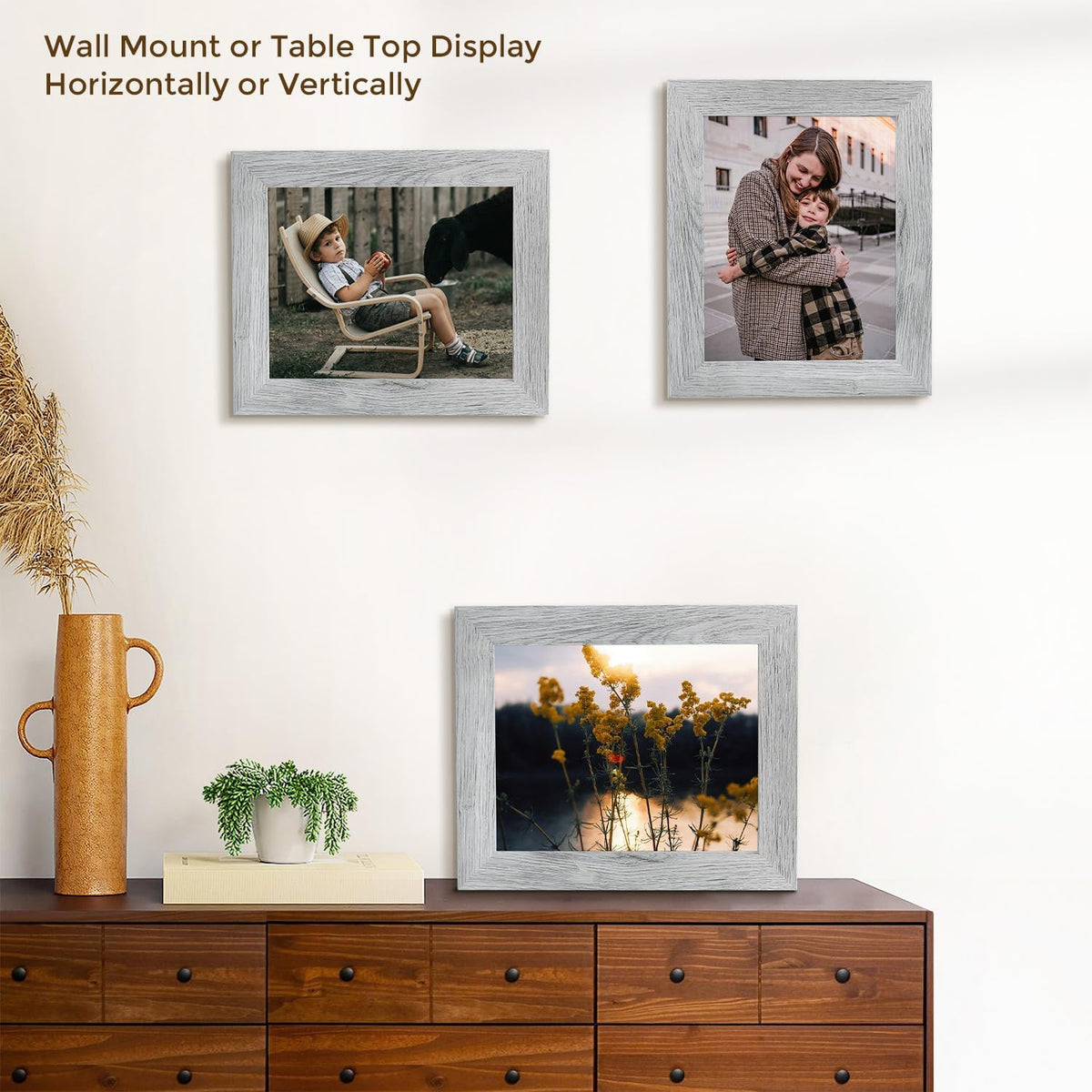 2 Pack 8x10 Picture Frames in Grey, Real Glass, Wall&Tabletop Display