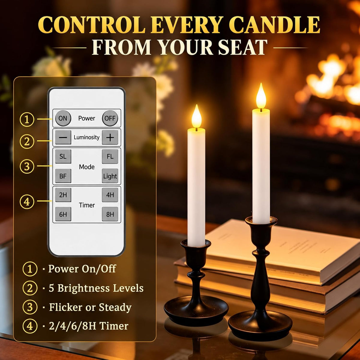 SoulBay Rechargeable Taper Candles with Remote Timer for Windows, 10 Pack