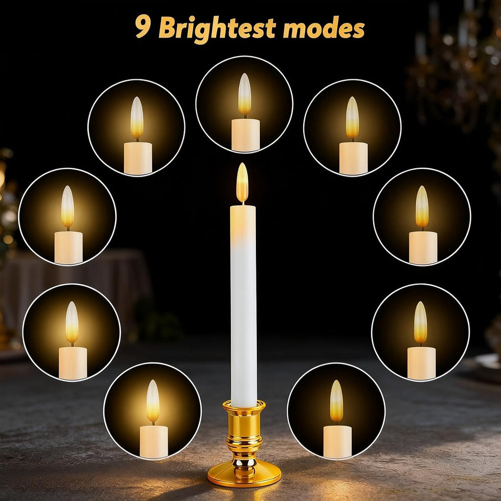 Christmas Window Candles, 8 Pcs Battery Operated Flameless Taper Candles with Remote, Timer, 3D Wick, Holders & Suction Cups for Christmas, Wedding, Halloween Decor