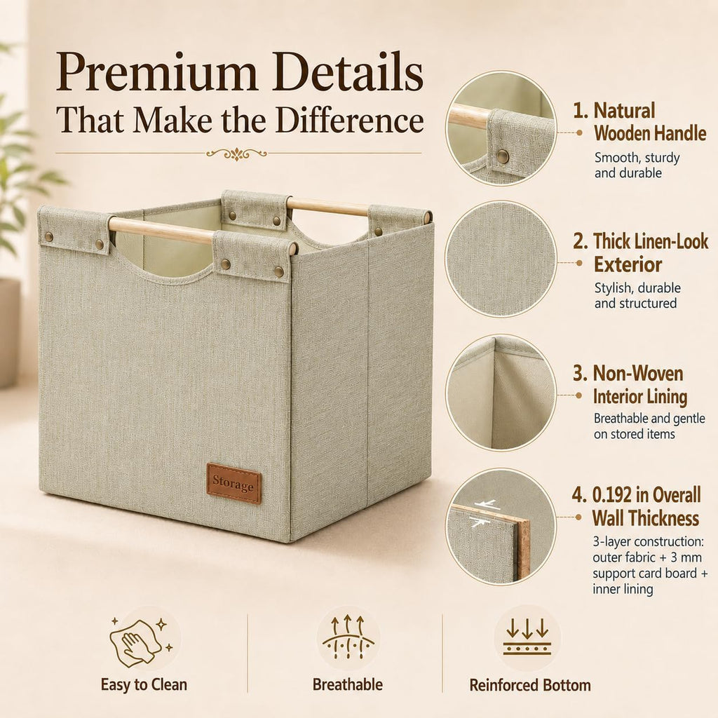 KAKAMAY Cube Storage Bin 13x15x13 Storage Cubes for Kallax 4-Pack Khaki