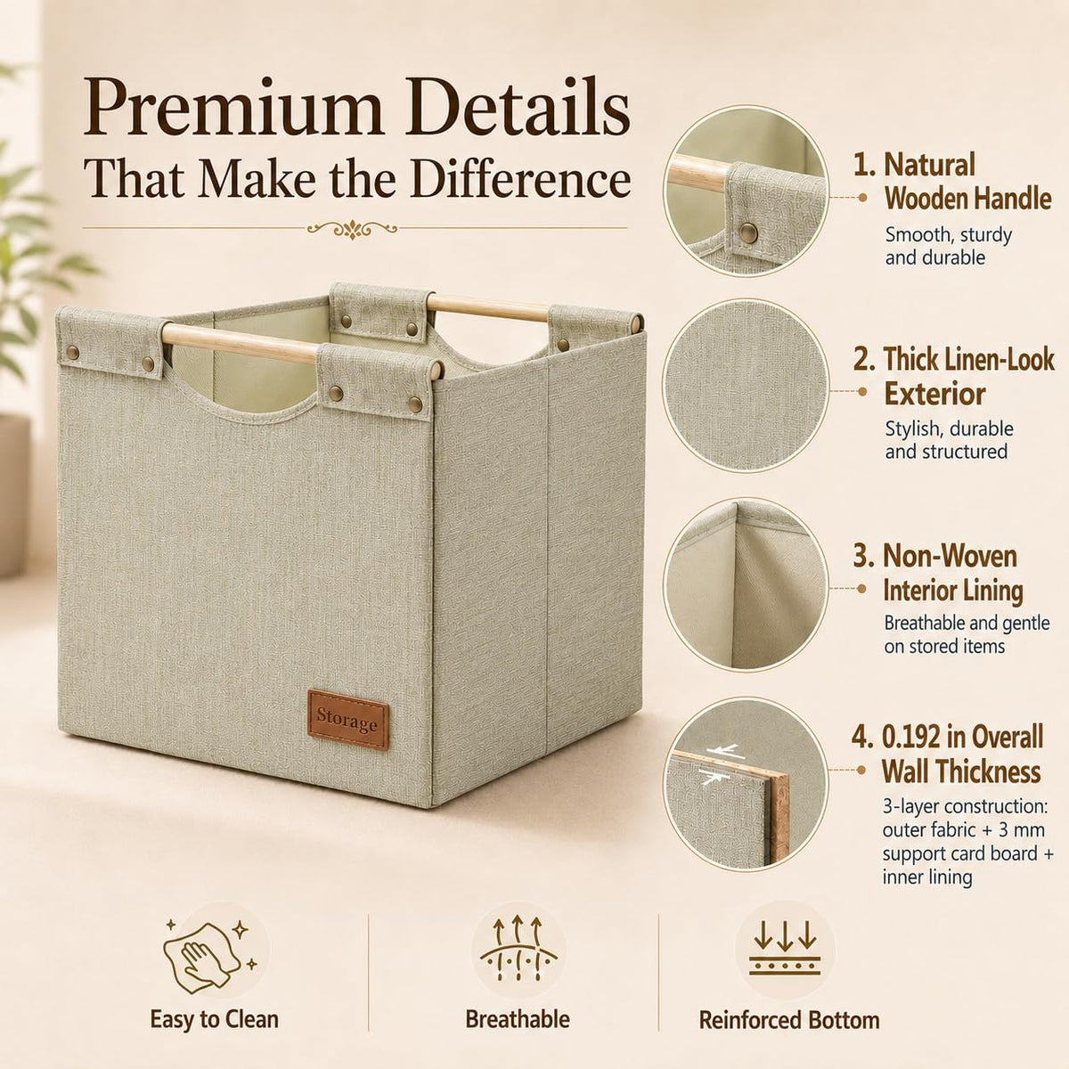 KAKAMAY Cube Storage Bin 13x15x13 Storage Cubes for Kallax 4-Pack Khaki