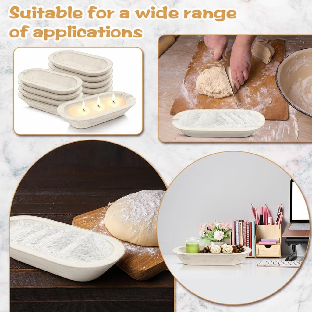 Nuogo 10 Pack 12.5 Inches Wooden Dough Bowls Bulk Rustic Bowls, White