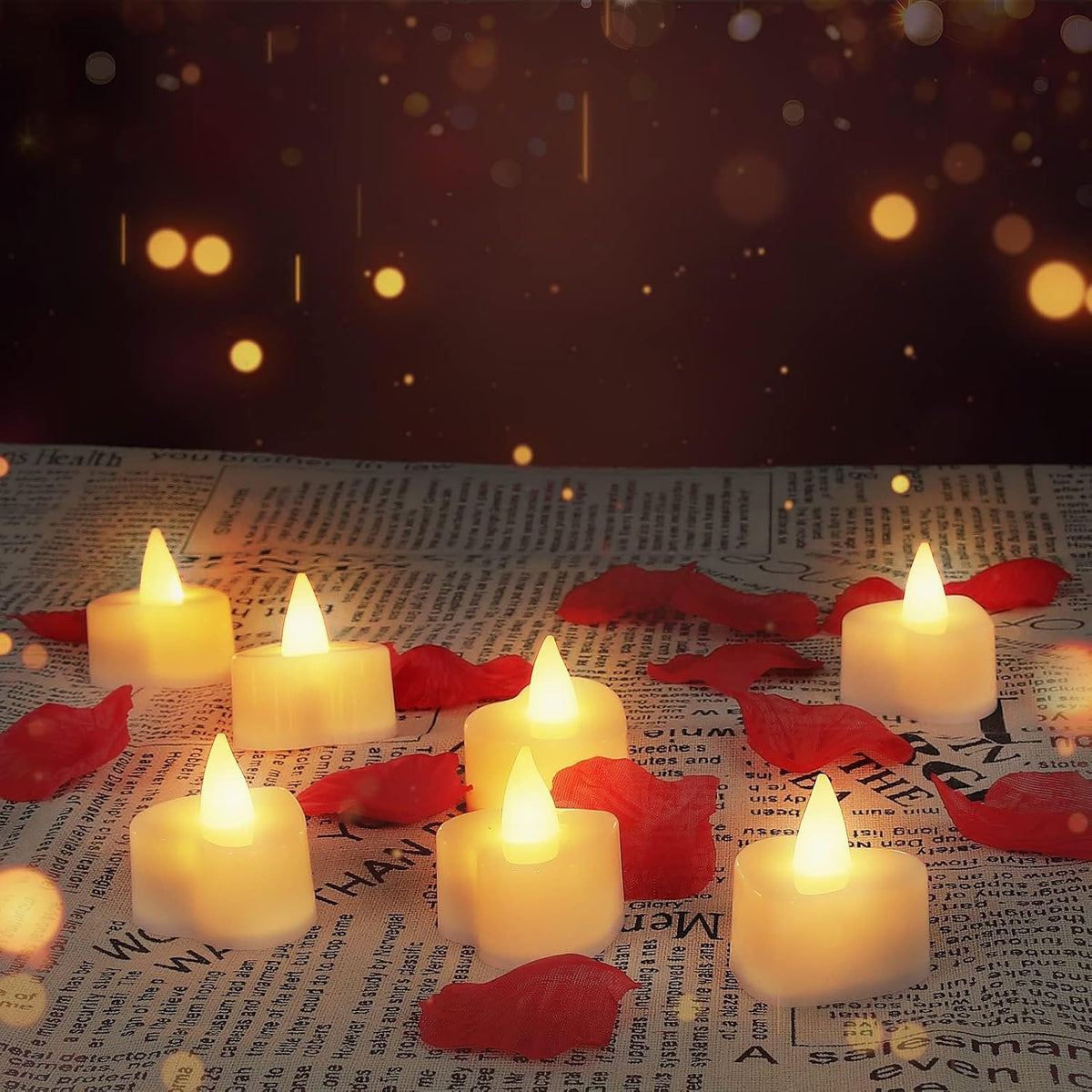 1000Pcs Red Rose Petals with 24 LED Heart Fake Rose Petals and Candles Set