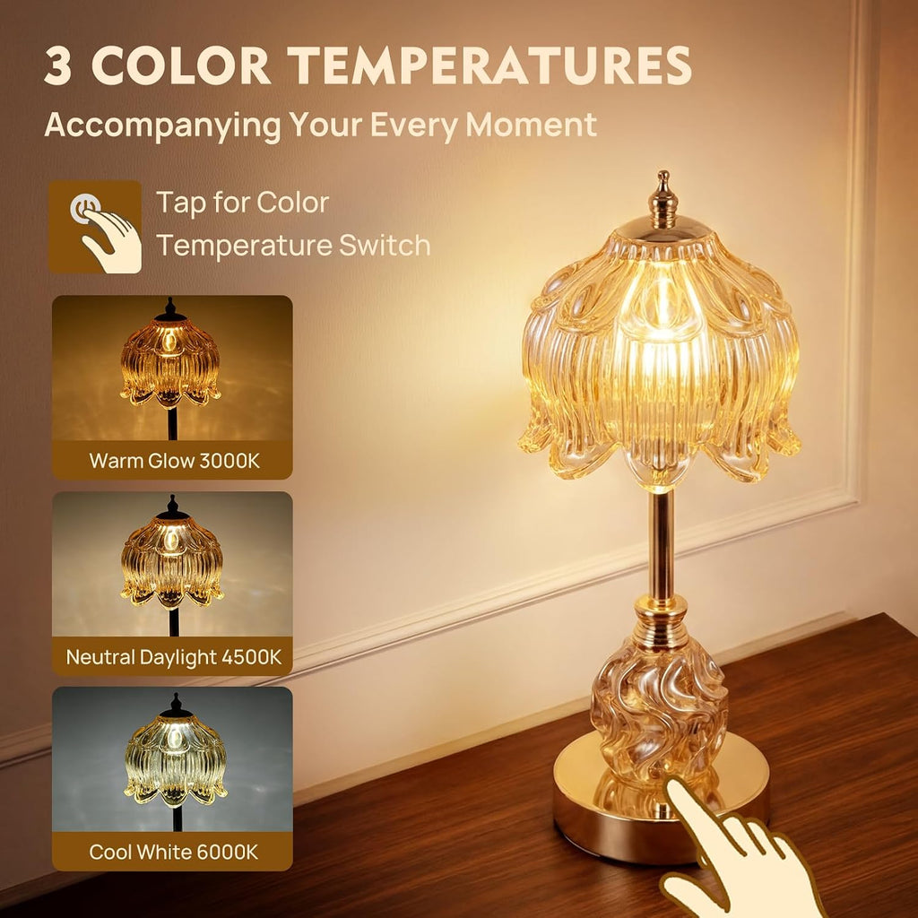 Flower Battery Operated Rechargeable Lamp Cordless, Lily, Amber