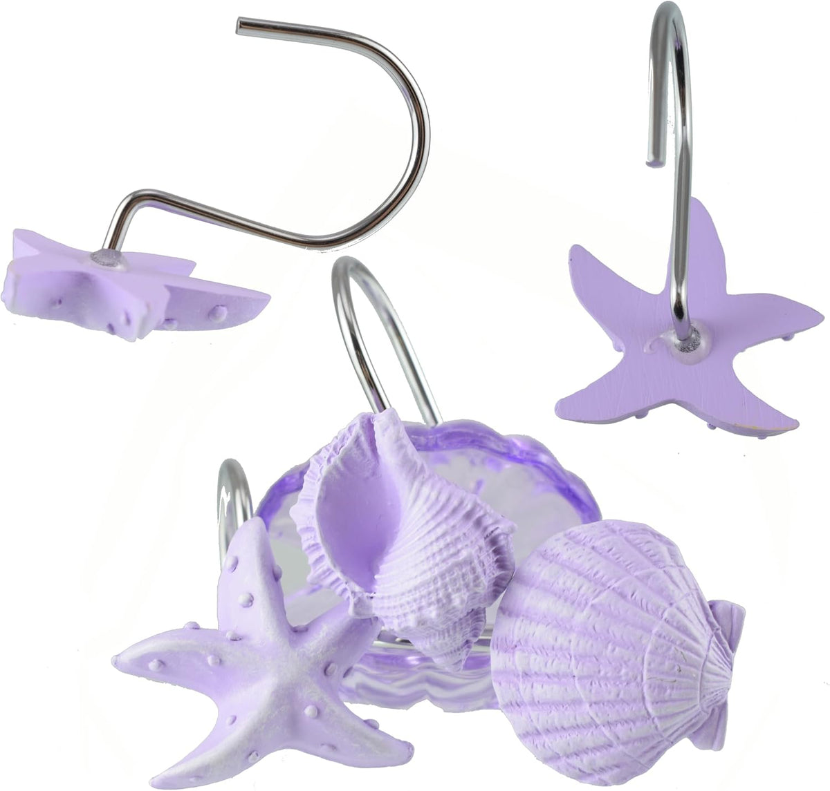 12pc Nautical Shower Curtain Hooks Rings Seashell Bathroom Decor