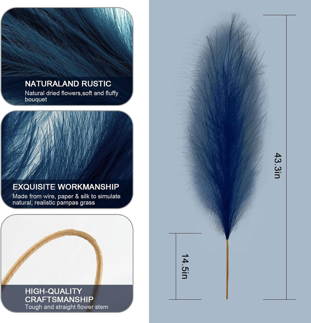 ONECIRCLE Dried Pampas Grass,Faux Pampas Grass with 3 pcs of 43'' sterm Suitable for Boho Decor(Blue)