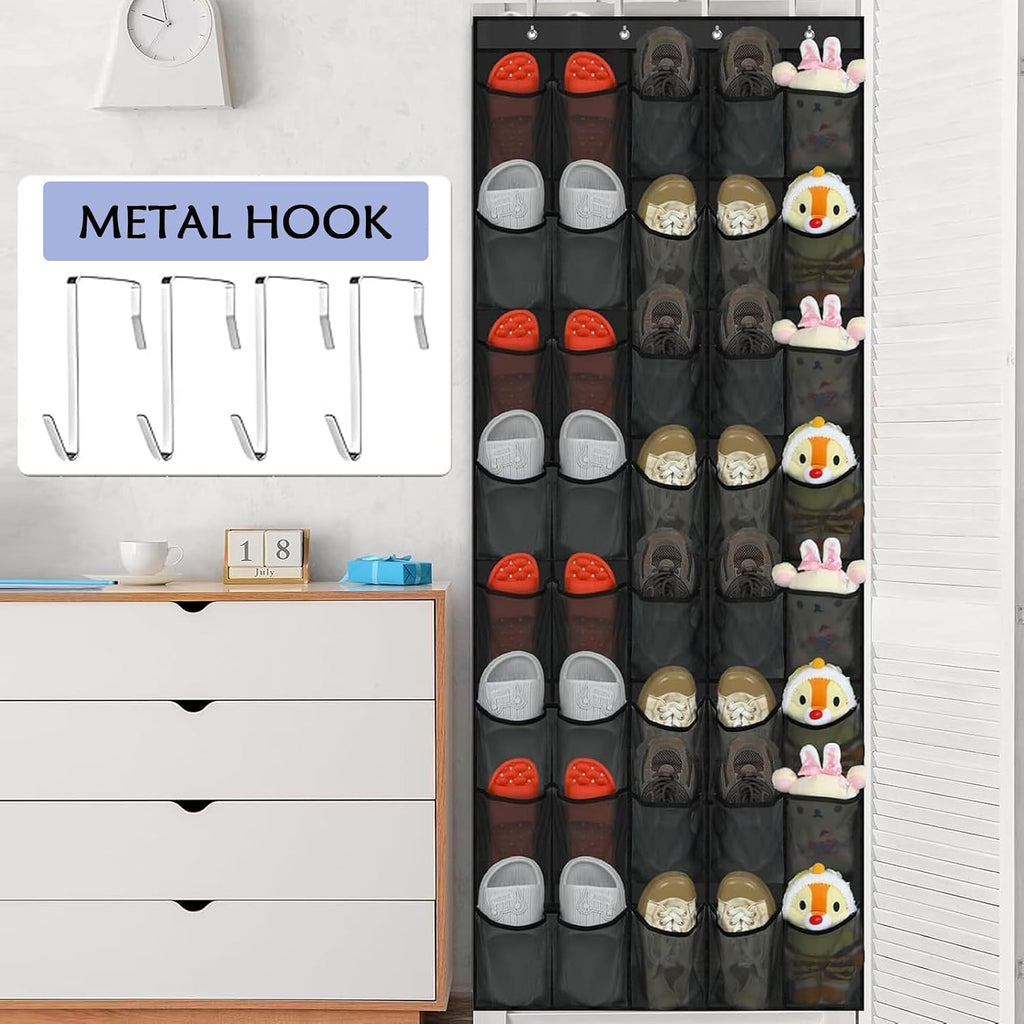 40 Over the Door Shoe Organizer, Hanging Shoe Organizer, for Closet Behind the Door Storage Holder for Entryway Bedroom Dorm, Both men's and women's shoes can be stored (Black)
