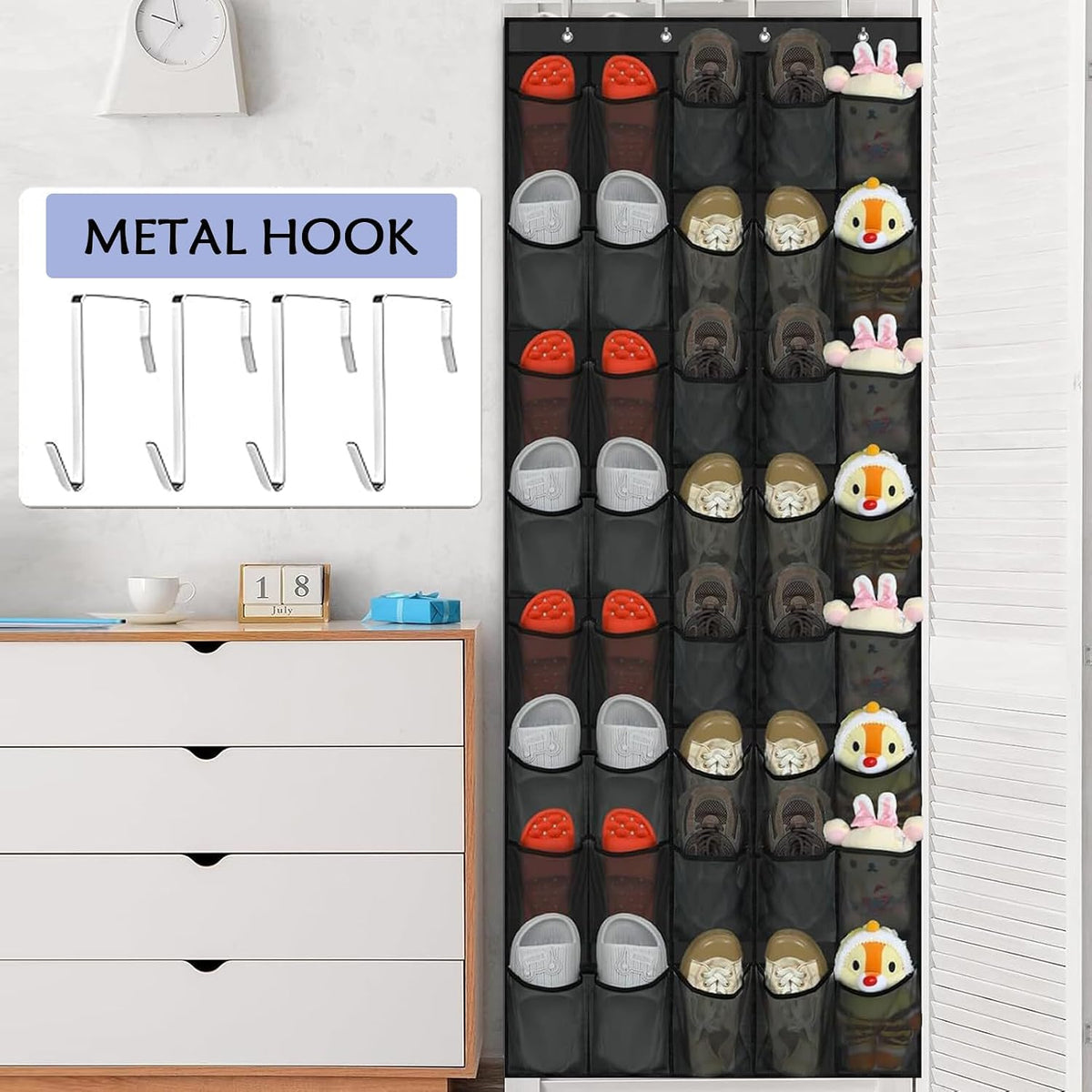 40 Over the Door Shoe Organizer, Hanging Shoe Organizer, for Closet Behind the Door Storage Holder for Entryway Bedroom Dorm, Both men's and women's shoes can be stored (Black)