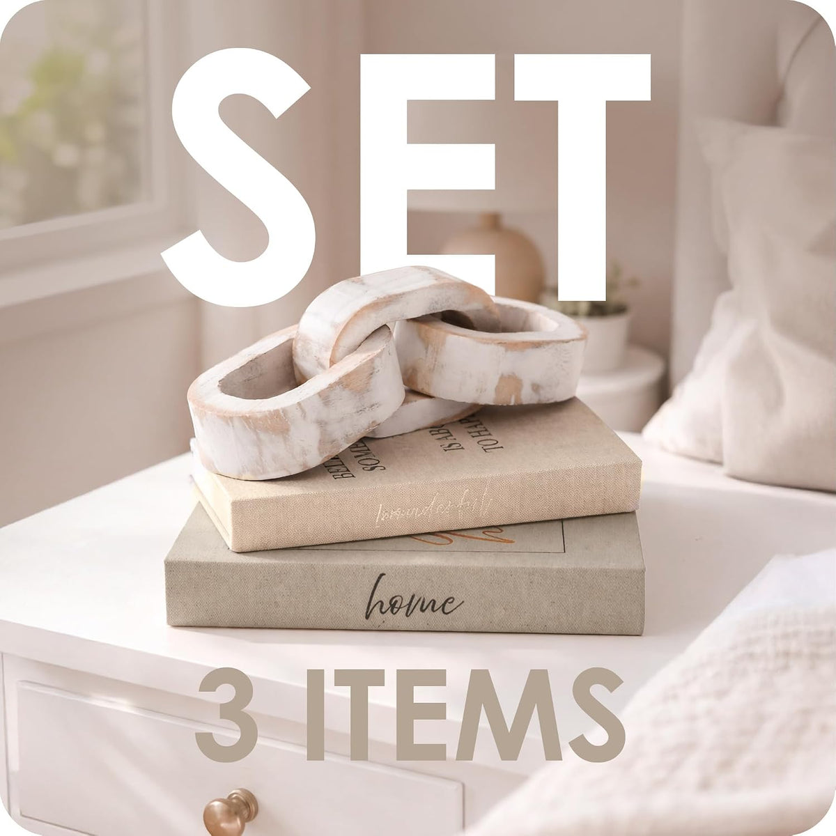Modern Decorative Books Set of 2 Premium Linen Hardcover Faux Book Box with Reliable Magnetic Closure & Paulownia Wooden Chain