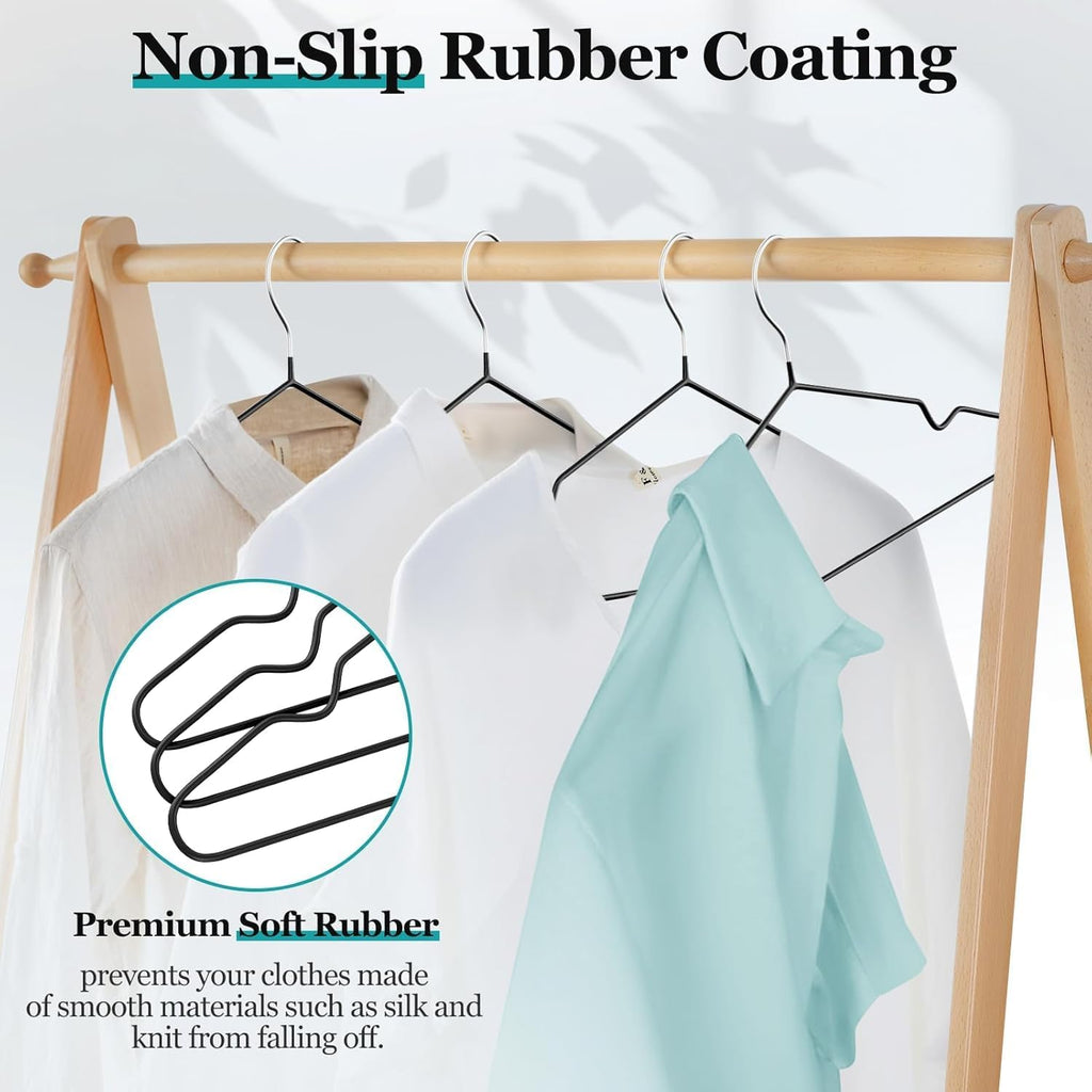 16" Non-Slip Rubber Coated Metal Suit Hangers 60 Pack with Notches