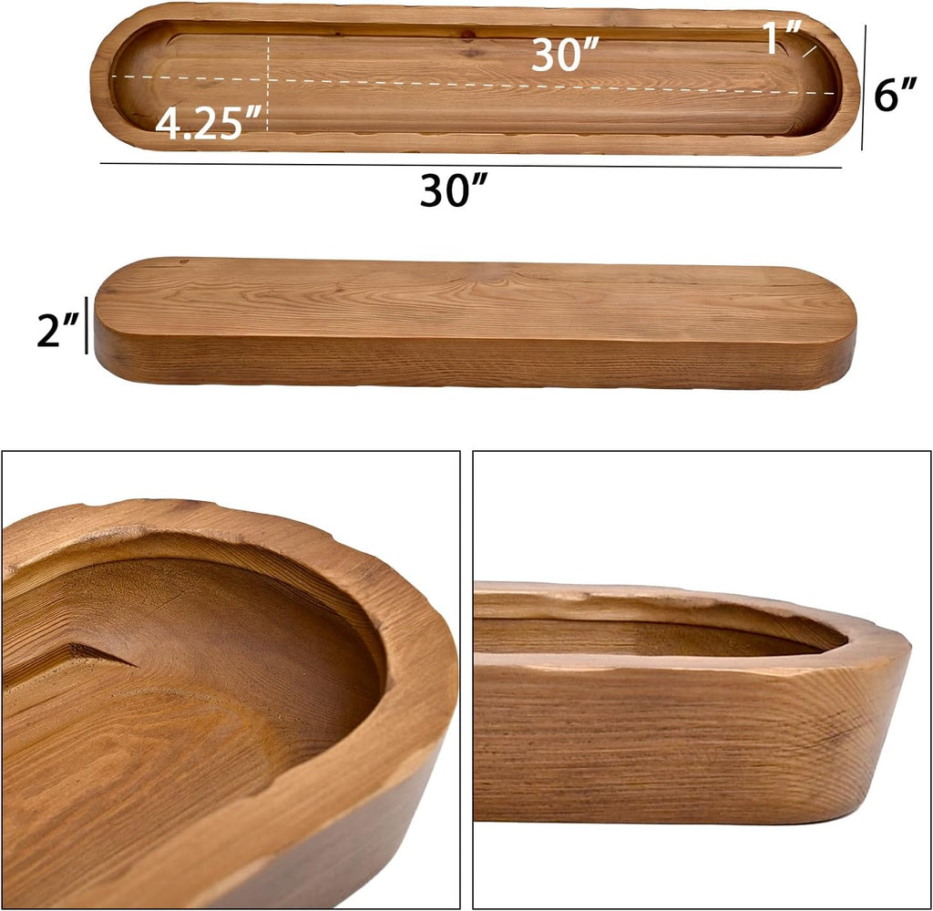 SwallowLiving Rustic Hand Carved Decorative Wood Dough Bowl, Approx 30-Inch Large Bread-Shaped Centerpiece, Long Wooden Bowl for Home Decor