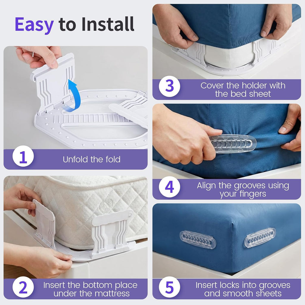 Bed Sheet Holders, 4 Pack Foldable Sheet Fasteners for Mattress Corners