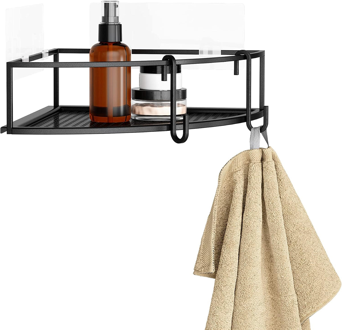 Umbra Cubiko Shower Caddy, Metal Corner Shelf with Adhesive, Black