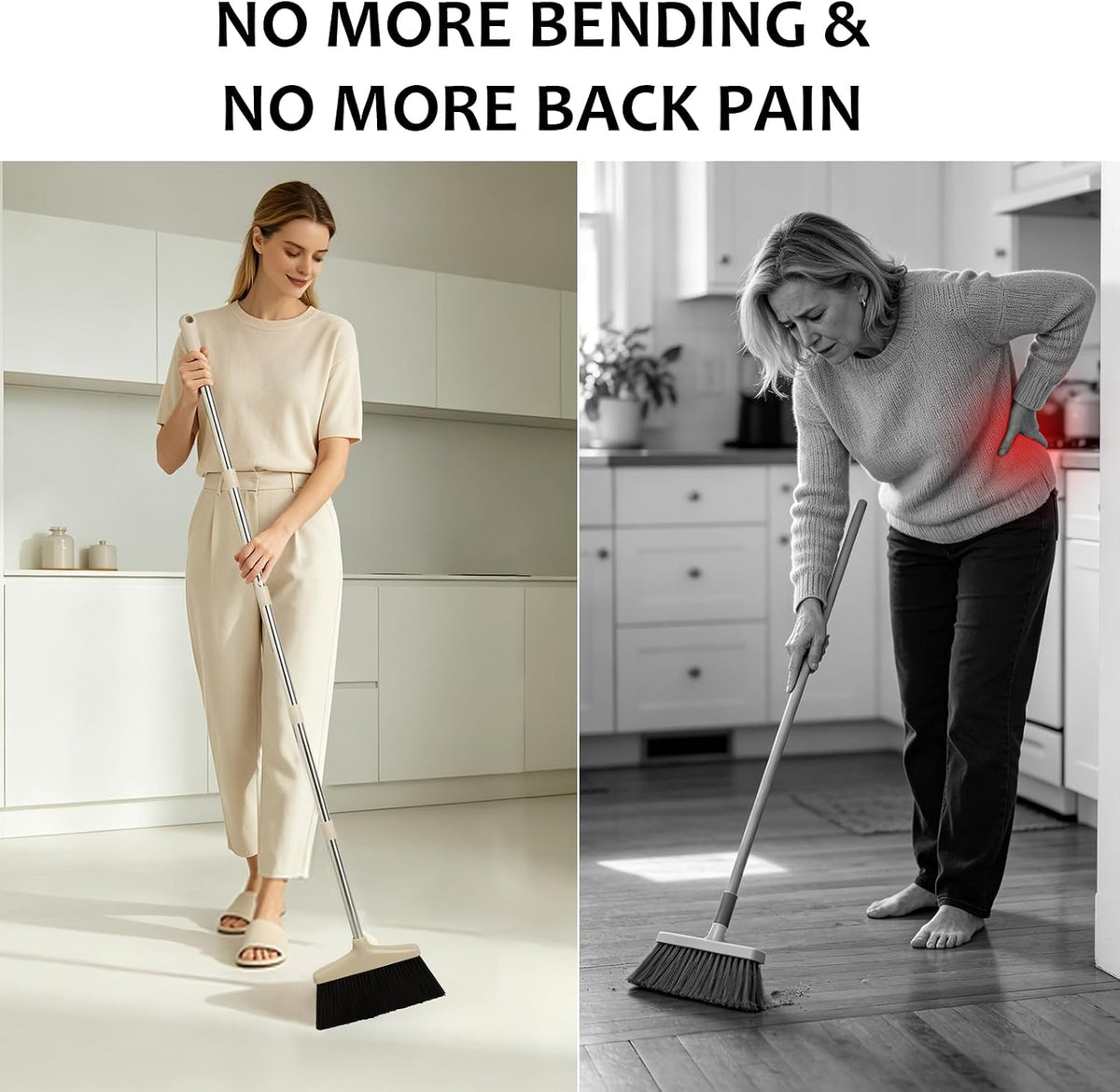 Broom and Dustpan Set with Long Handle, Light Weight Stainless Steel Poles Stand Upright Dustpans with Broom Combo for Home Kitchen Office Pet Dog Hair, Brown & Beige Color, 1-Pack
