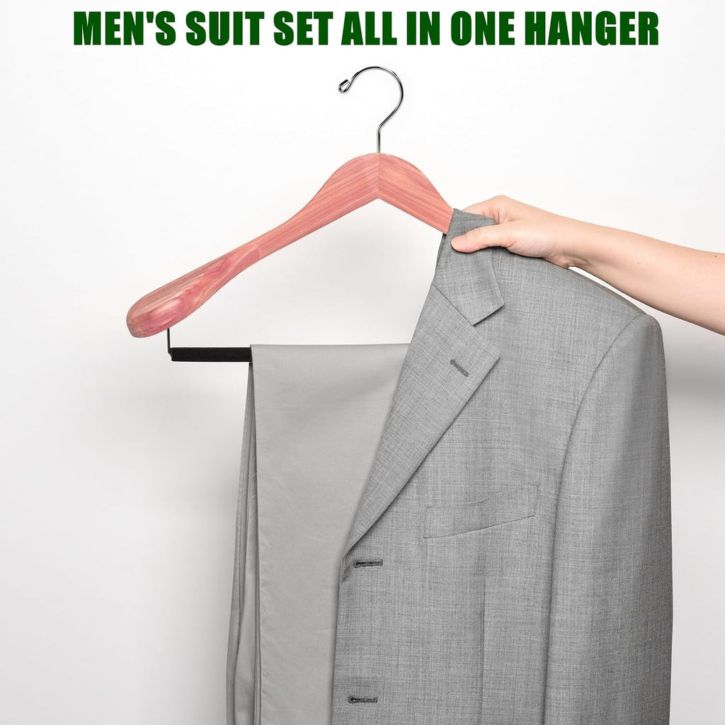 Amber Home 5 Pack Cedar Wood Suit Coat Hangers with Extra Wide Shoulder