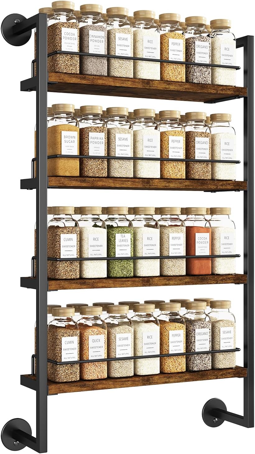 IBUYKE 4 Tier Spice Rack Wall Mount for Kitchen,Brown TLJ016H