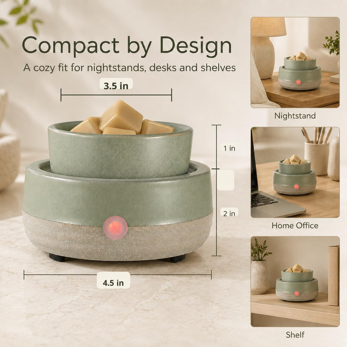Wax Melt Warmer, Ceramic Electric Candle Wax Warmer 3-in-1 Oil Burner Fits Yankee Large Jar, Scented Candle Holder for Home Decor Thanksgiving Christmas Day Gifts (02-Light Green)