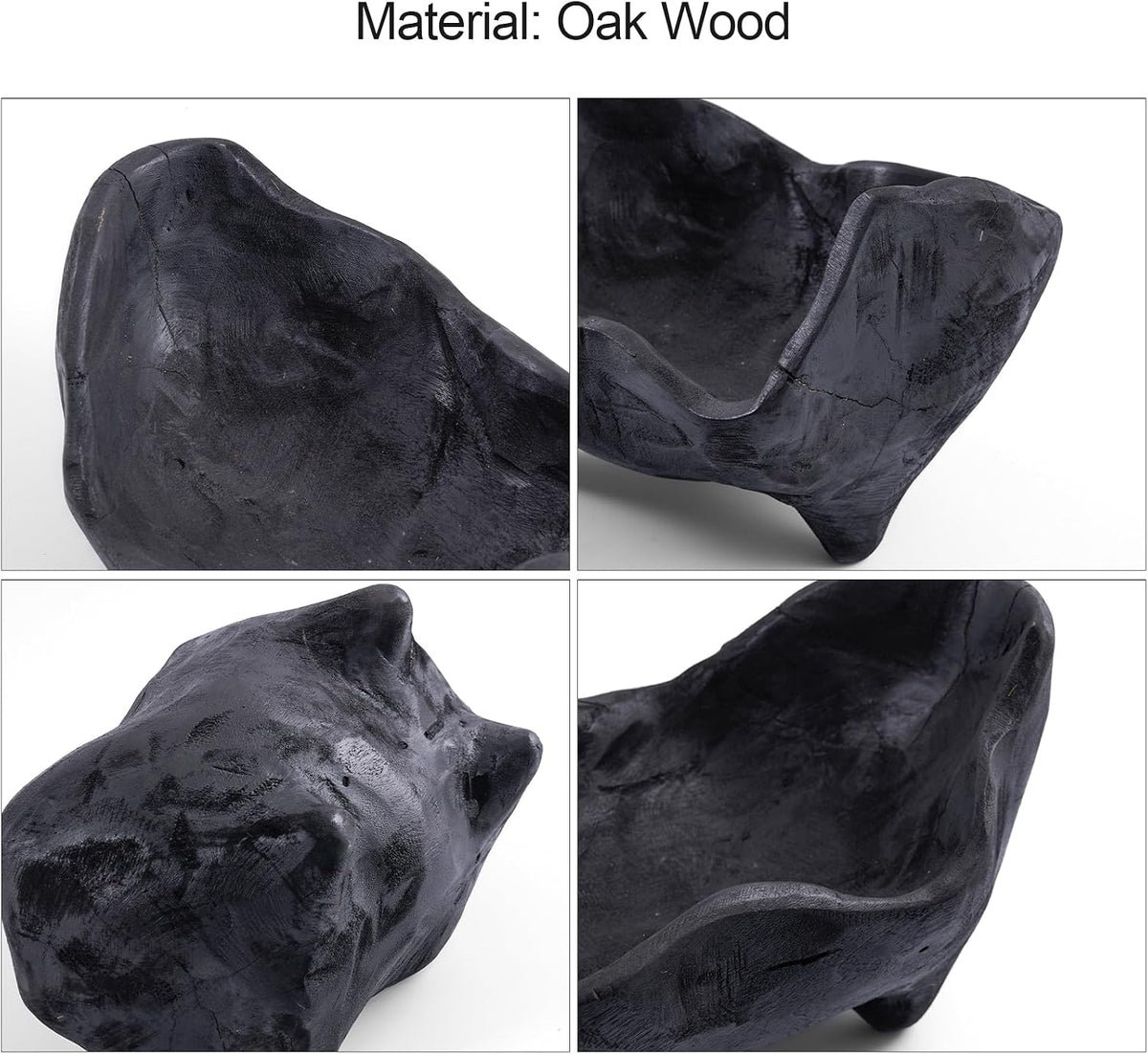 DN DECONATION Oak Wood Black Decorative Bowl, 9.25x5.51 Inch Small Bowl