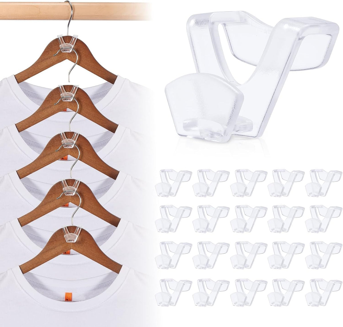 HOUSE DAY Space Saving Hangers 100 Pack, Clear Hanger Connector Hooks