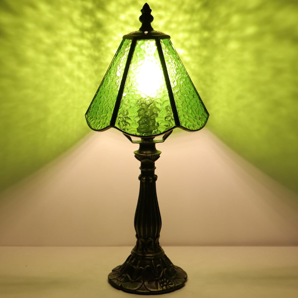 Tiffany Style Table Lamp Green Rippled Stained Glass Lamp 14 Inch