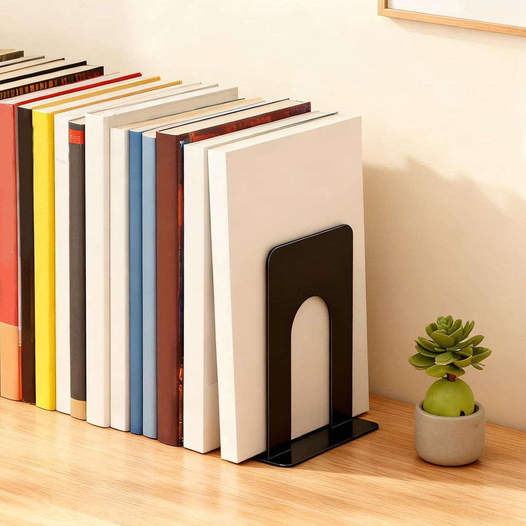 30 PCS Book Ends, 15 Pairs Small Non Skid Metal Bookends, Bookshelf Holder Stand for Home, Library, Office, 2.8 x 4 x 5.2 inch, Black