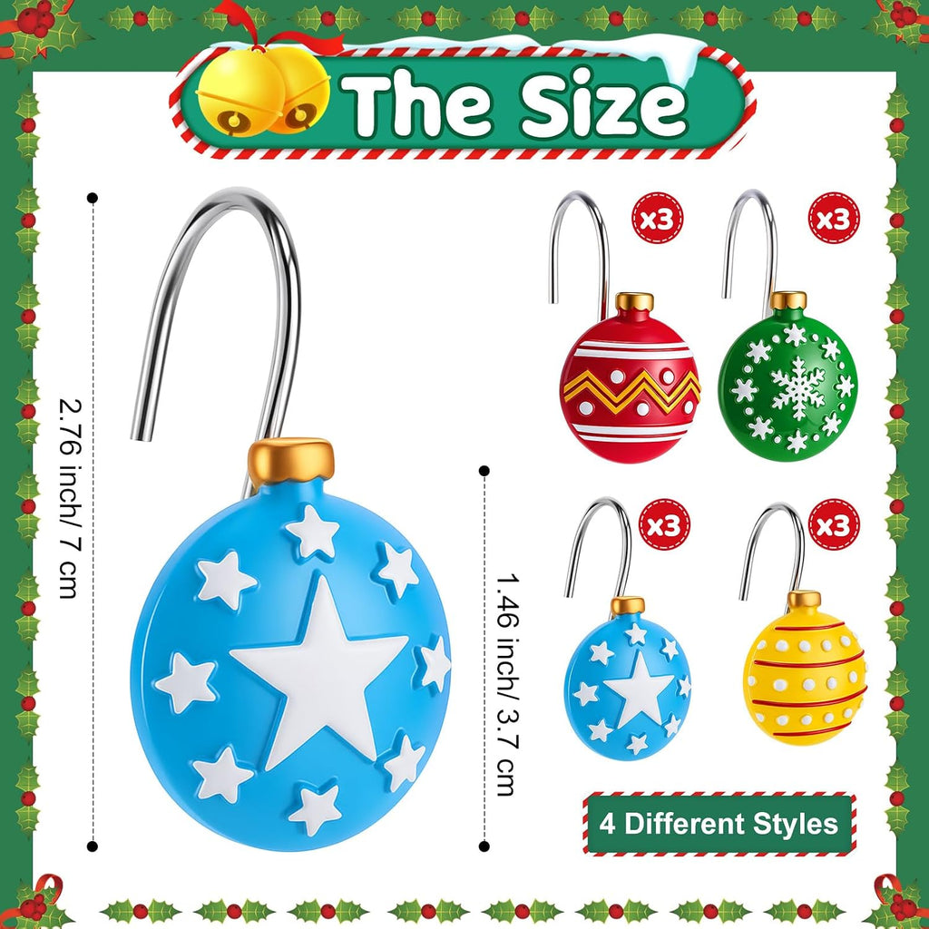 Yungyan 12 Pcs Christmas Shower Curtain Hooks Snowflake Curtain Hangers