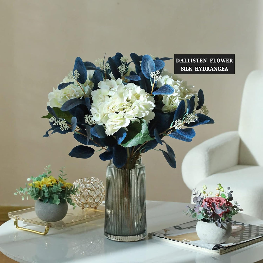 dallisten 20" Silk Artificial Eucalyptus Stems, 12Pcs Fake Eucalyptus Stem with Leaves Berries, Greenery Plants Floral Decorations for Wedding Party Flower Arrangement Home Decor (Navy Blue)