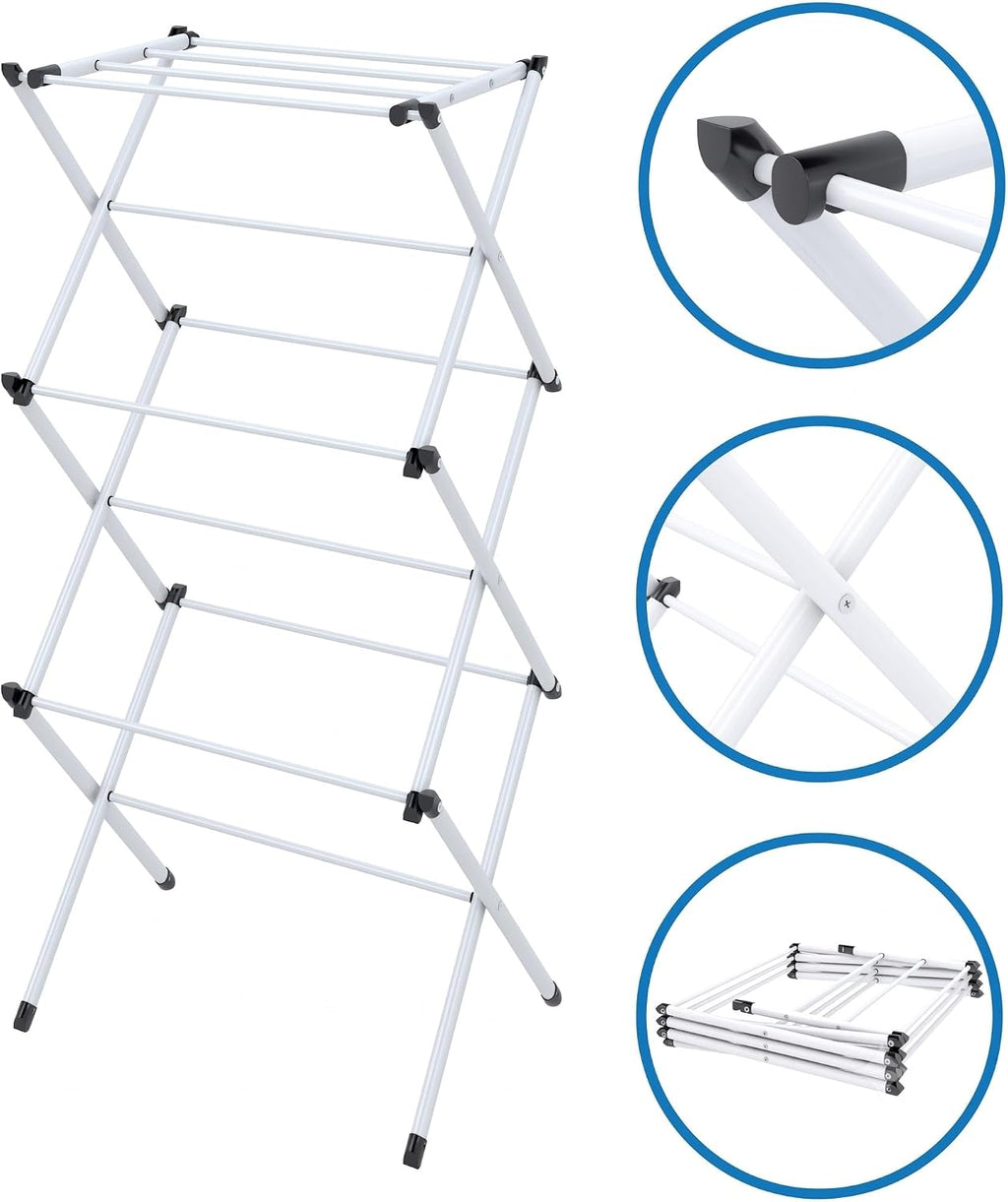 Honey-Can-Do 3-Tier Compact Clothes Drying Rack, 16 ft, No Assembly, White