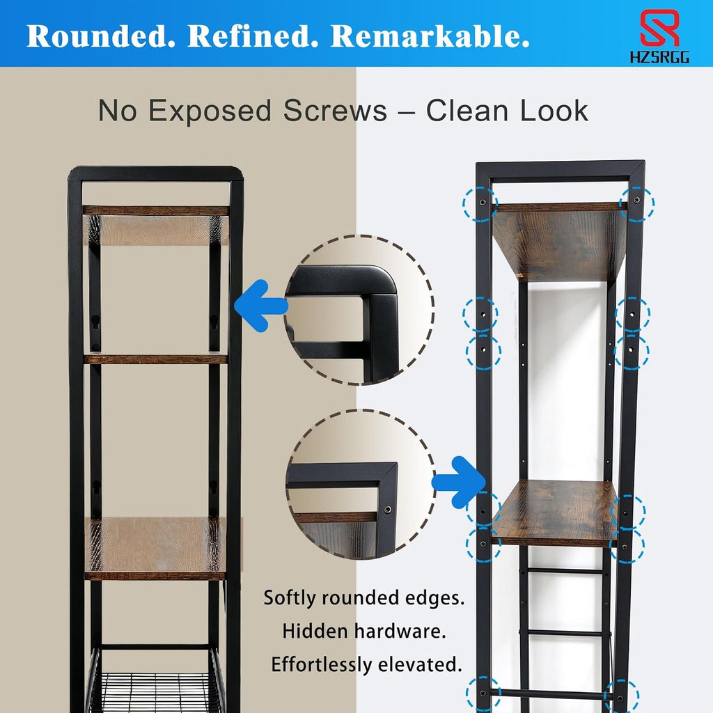 Over The Toilet Storage, 4-Tier Bathroom Organizer with V-Shaped Support & Pre-Welded Frame, Freestanding Rustproof Shelf with Toilet Paper Holder, Heavy Duty, 60" Tall, Antique Brown