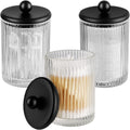 3 Pack Glass Qtip Holder Dispenser Set with Matte Black Metal Lid