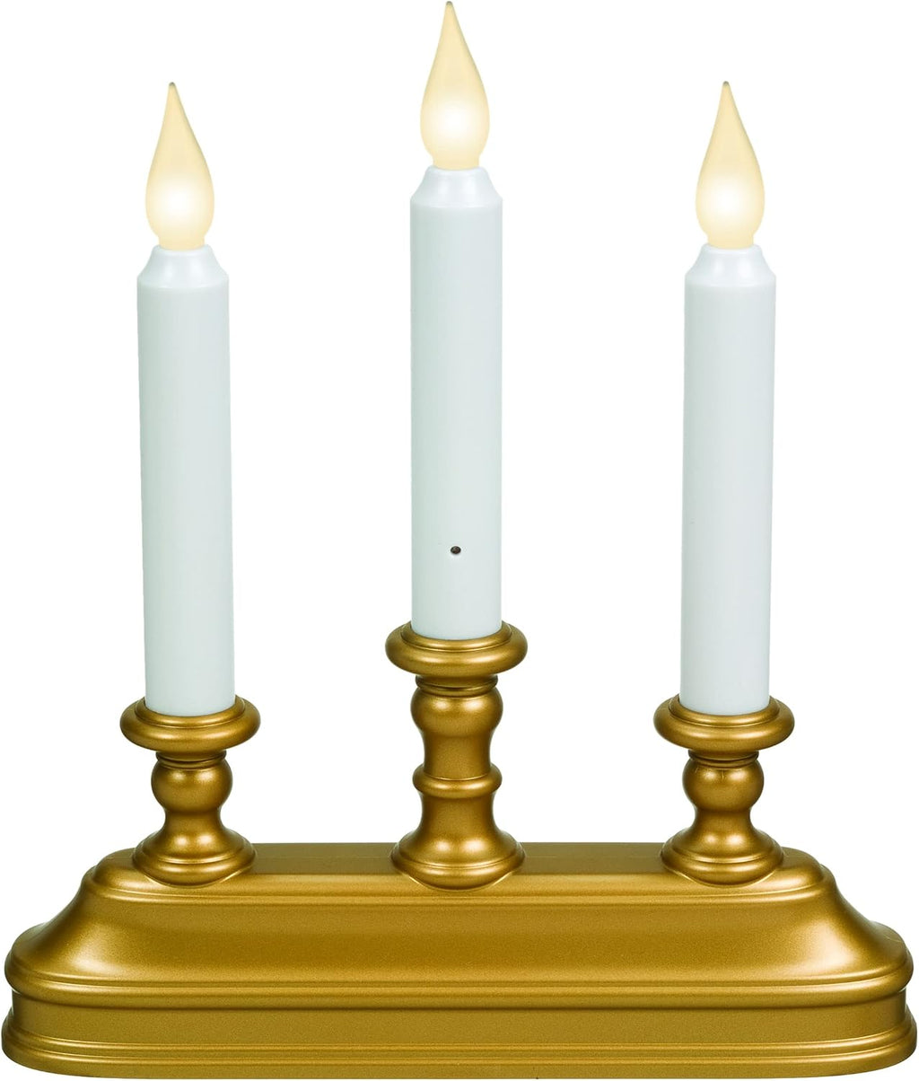Xodus Battery Operated Window Candles, Gold/Brass, 3-Arm Candelabra, 3 Pack