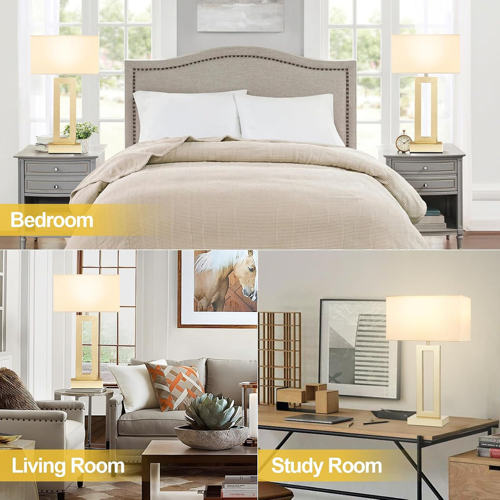 22" Tall Touch Lamps for Nightstand with USB C+A, 3 Way Dimmable Gold Lamp