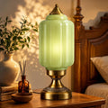 Vintage Brass Table Lamp with Green Milk Glass Shade