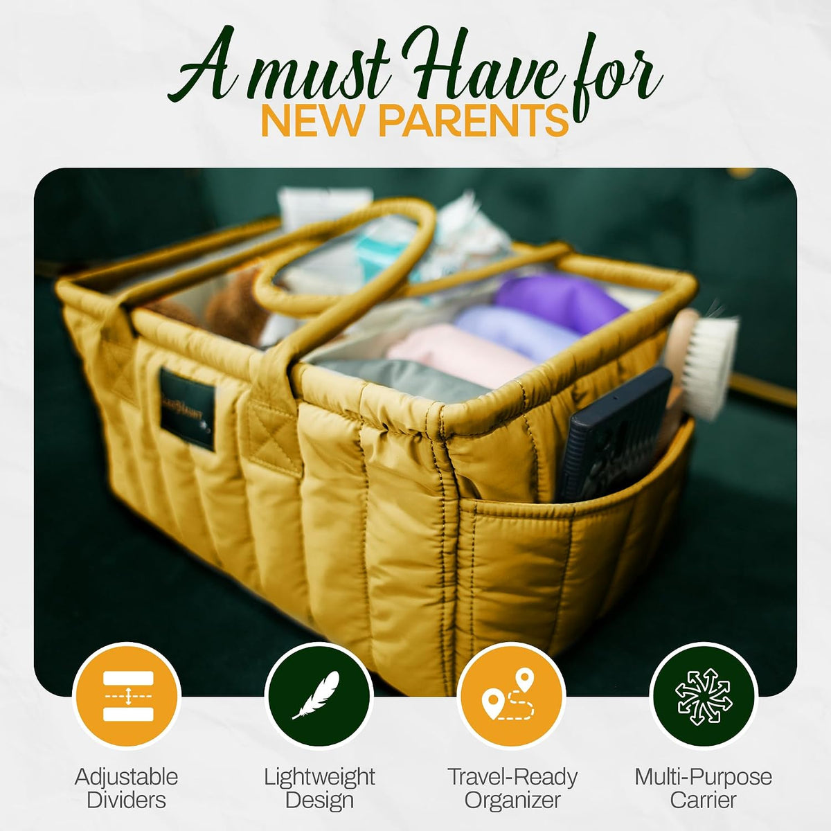 Baby Diaper Caddy Basket Organizer-Sturdy, Breathable & Washable - Stylish Storage, Portable, Car Caddy Organizer, Nursery, Baby Gift Registry Newborn Essentials (Yellow)