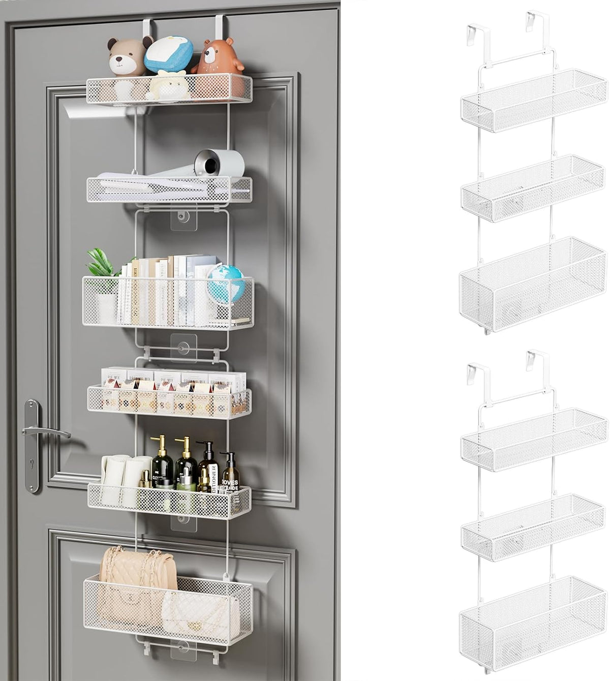 HapiRm Over Door Organizer Storage - Separable Door Organizer Hanging with 6 Metal Large Capacity Baskets for Bathroom Bedroom Kitchen Pantry Closet (White)