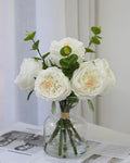 Artificial Flowers in vase, Vivid Faux Rose Flowers Arrangements, Austin Rose Centerpieces for Tables, Flower Ornaments and Flower Arts for Living Room (White)
