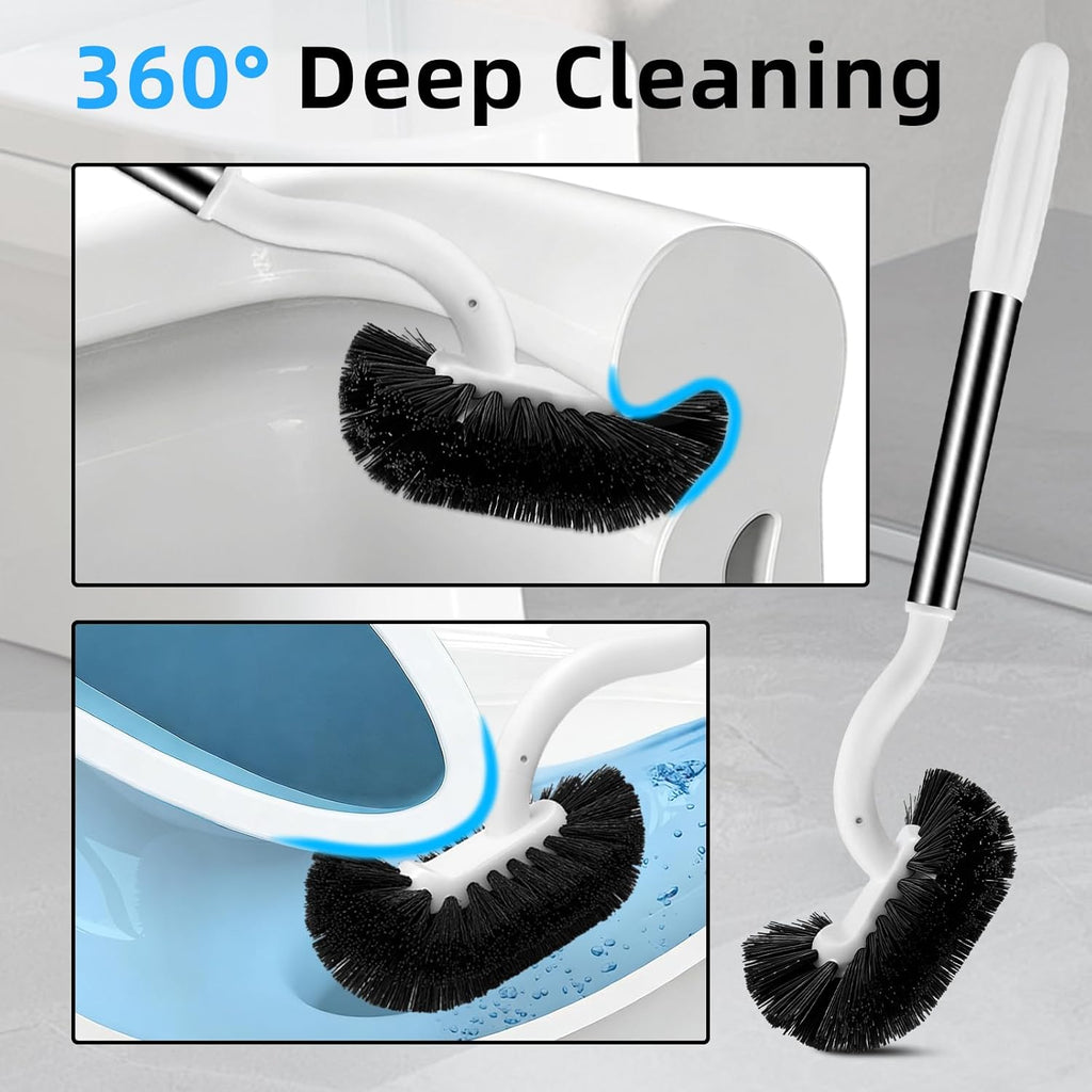 AONEZ Toilet Brush Set, Deep Under-Rim Cleaning, Vented Holder, White