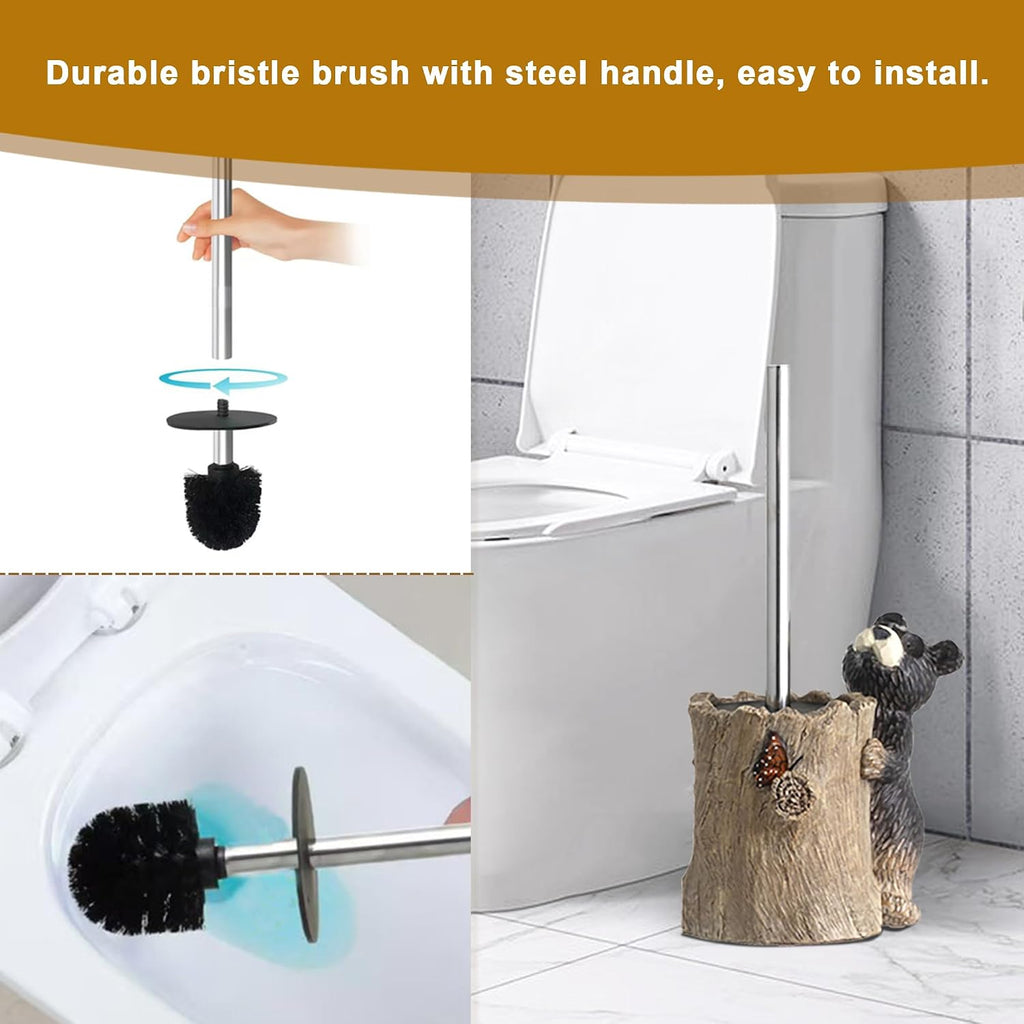 Bear Toilet Brush Holder Set, Black Bear Toilet Bowl Brush Cleaner Bathroom
