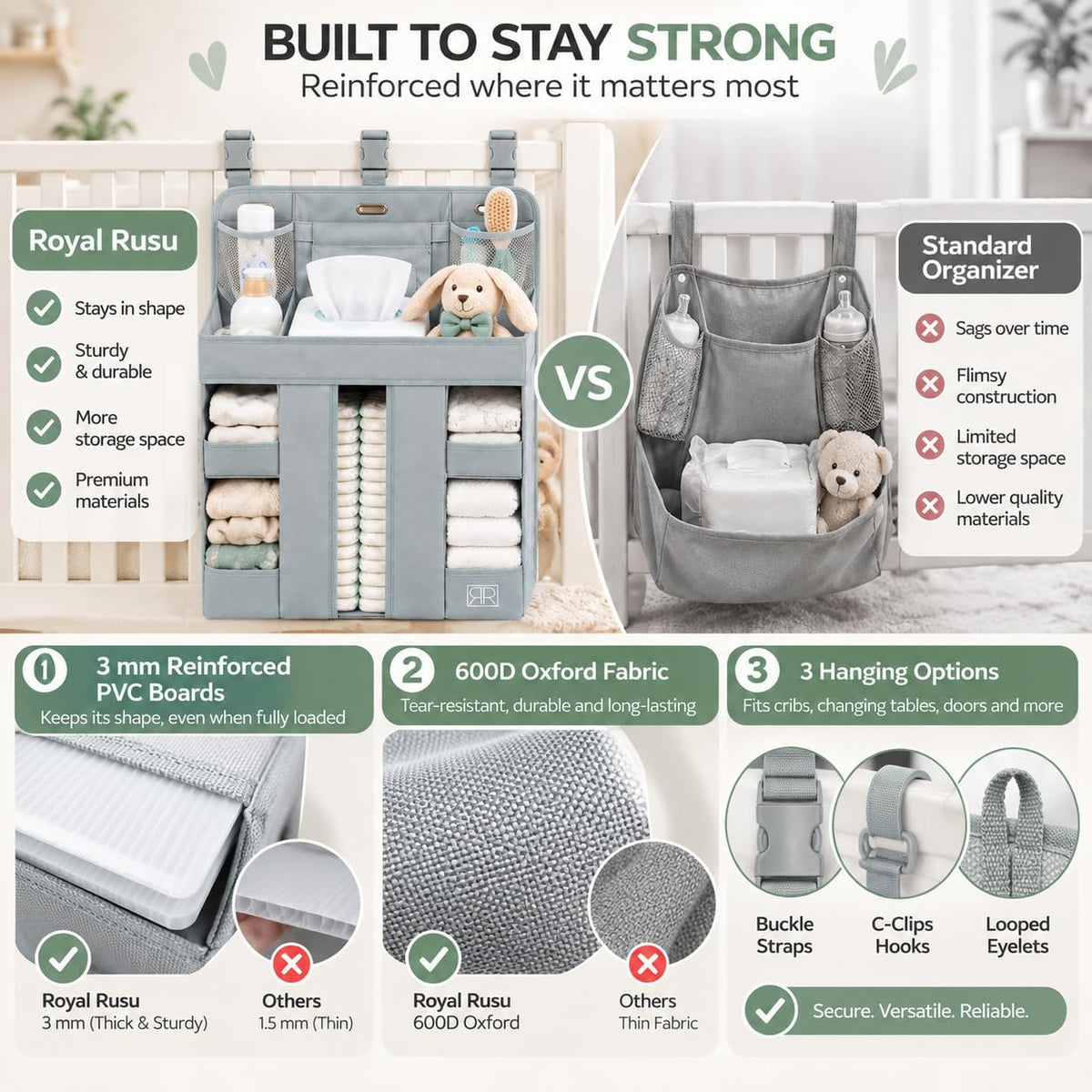 Hanging Diaper Caddy Organizer – Baby Crib Organizer & Nursery Storage