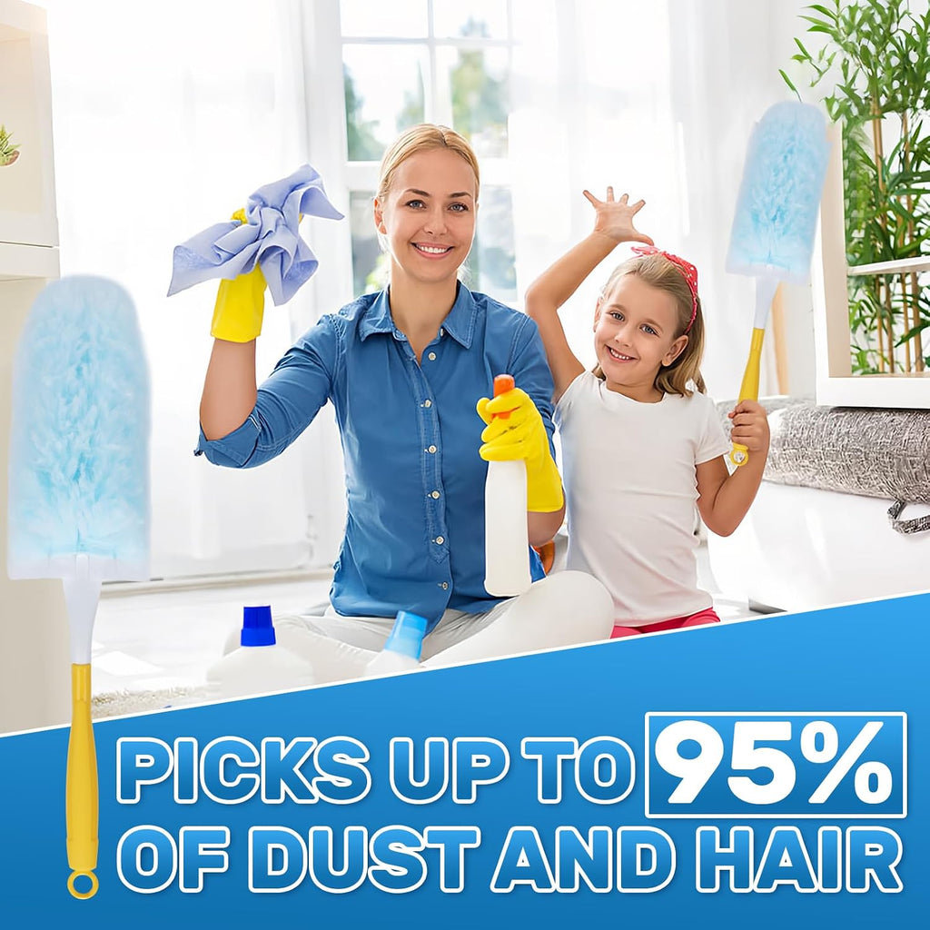 40 Count Duster Refills Compatible with Swiffer Duster,360° Heavy Duty Multi Surface Duster Refills with 4X Microfibers for Cleaning with 2 Handle