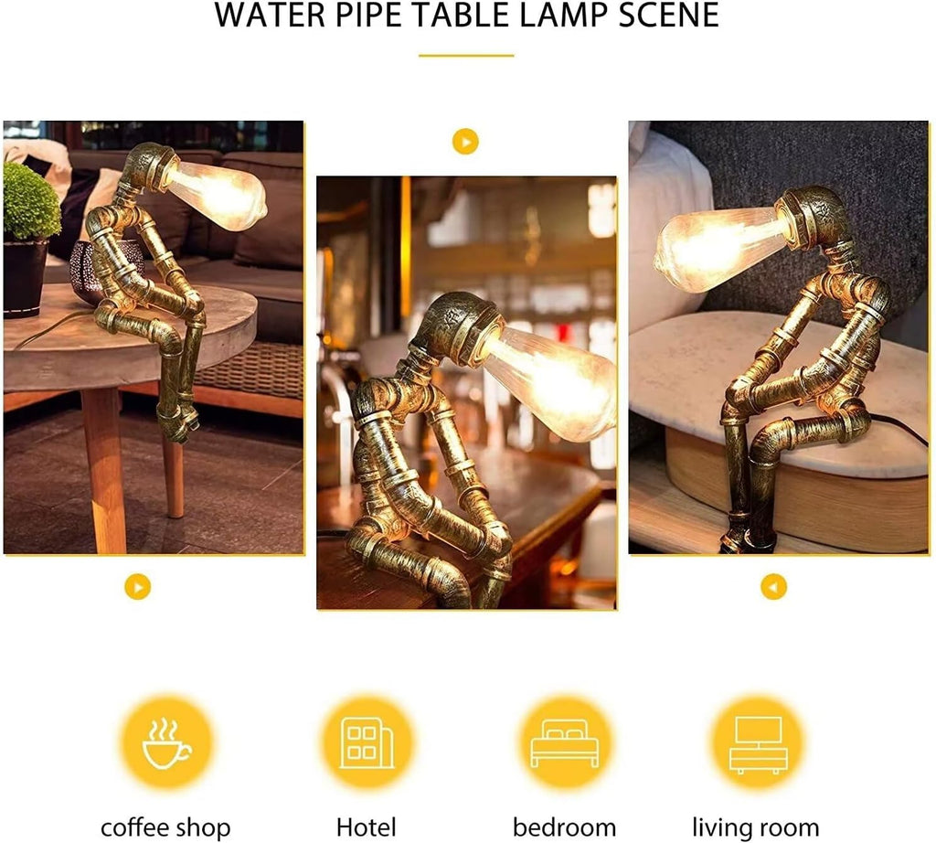 Creative Iron Robot Table Lamp Retro Robot Water Pipe Table lamp Bar Restaurant Cafe Steampunk Decoration