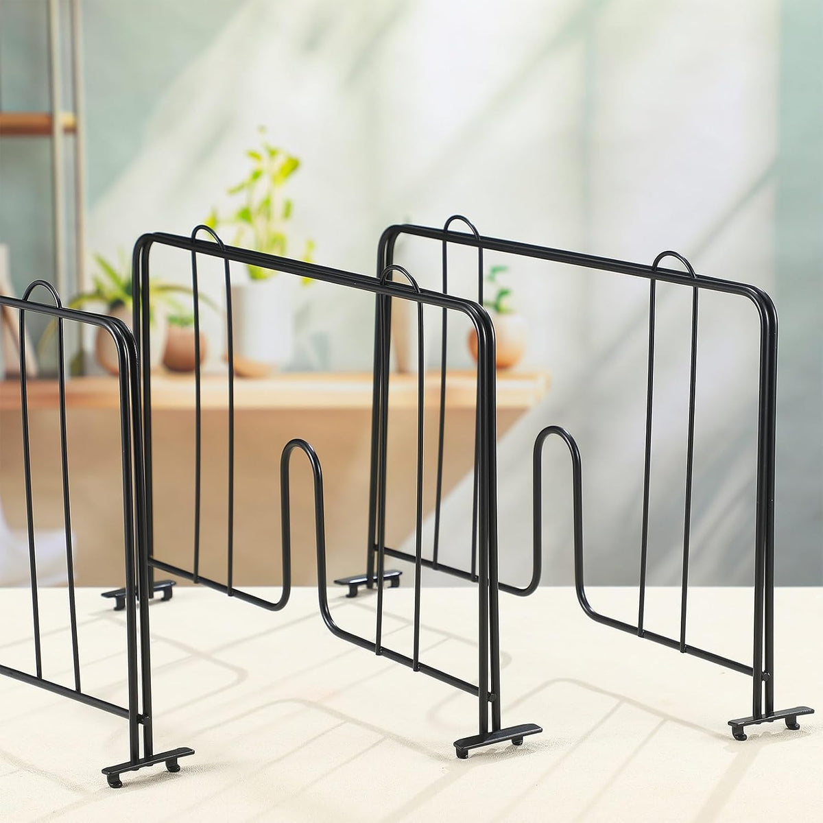 4 Pcs 14" W x 8" H Black Wire Shelf Dividers Chrome Plated Steel Wire Rack Divider for Shelving Closet Shelf Dividers for Wires Shelves Bathroom Kitchen Office Pantry Room